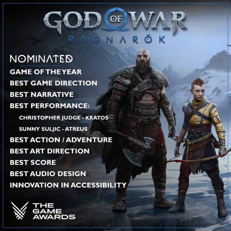 SonySantaMonica's tweet photo. #GodofWarRagnarok is nominated for 10 awards at #TheGameAwards! 

Today is your last chance to vote, so get yours in now! 🪓🏹