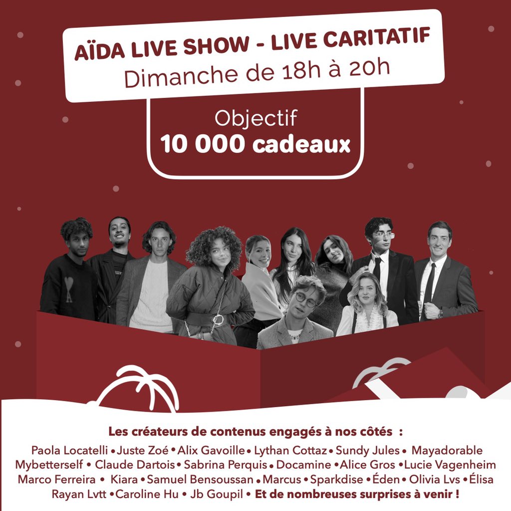 Aïda (@weareaida) on Twitter photo Grosse nouvelle ! Ce week-end tous les cadeaux commandés sur noelalhopital.fr seront DOUBLÉS !!! 🔥 Et pour finir le week-end en beauté, Aïda organise le premier évènement de collecte de fond sur Instagram avec <a href="/Paolalctt/">Paola Locatelli</a>
et de nombreuses personnalités ! 🤩 Grosse nouvelle ! Ce week-end tous les cadeaux commandés sur noelalhopital.fr seront DOUBLÉS !!! 🔥 Et pour finir le week-end en beauté, Aïda organise le premier évènement de collecte de fond sur Instagram avec <a href="/Paolalctt/">Paola Locatelli</a>
et de nombreuses personnalités ! 🤩