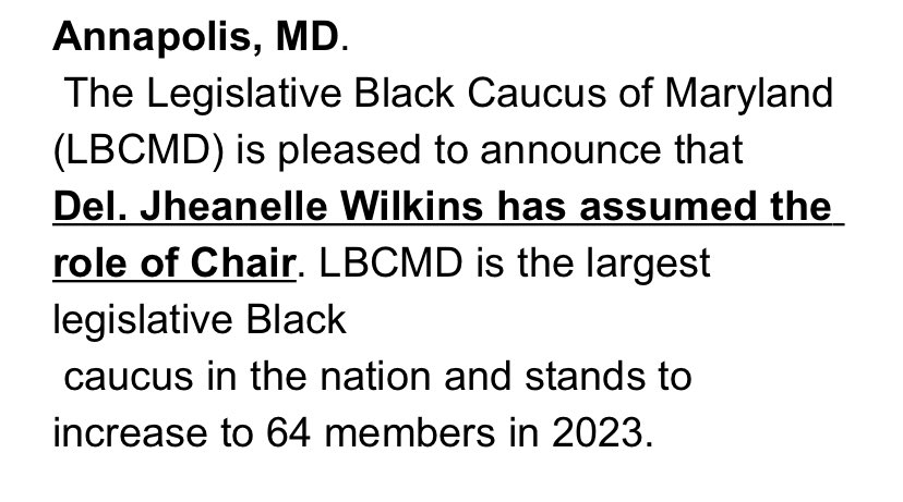 Congratulations @JheanelleW.
As of now, Montgomery County Delegates chair the Black Caucus, the Women's Caucus (@LesleyJLopez), and the Latino Caucus (@fraserfor15)