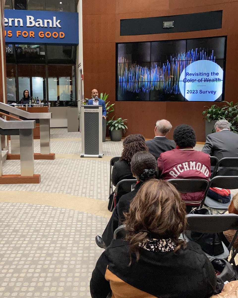 Fin_Equity's tweet photo. We were pleased to attend last night’s reception @easternbank and hear updates on @BostonFed plans to revisit the 2015 #ColorofWealth report. New research will focus statewide inc #GatewayCities and dive deeper into sources of wealth among other topics #mapoli #FinEquity https://t.co/ldaBg4jvzr