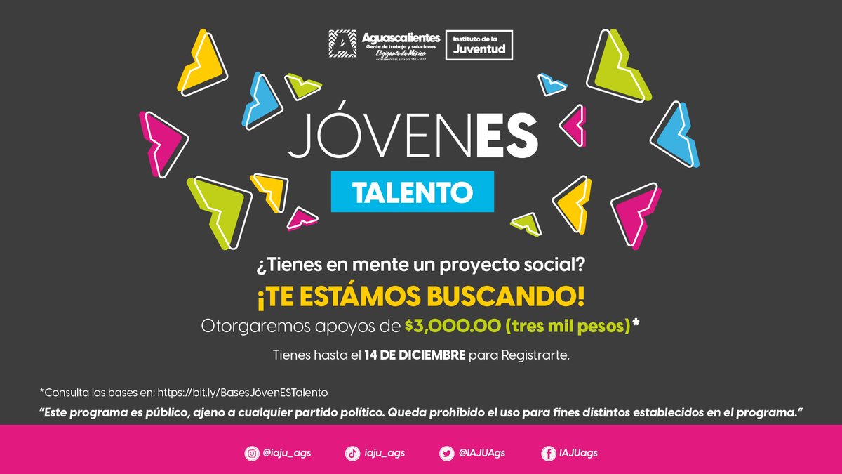 Si quieres transformar tu entorno 👣, “JovenES Talento” es para ti 😎

Regístrate 🤩 y obtén un apoyo para desarrollar tu proyecto social. 
Checa la convocatoria aquí: bit.ly/BasesJóvenESTa…
Regístrate aquí: bit.ly/registrojovene…