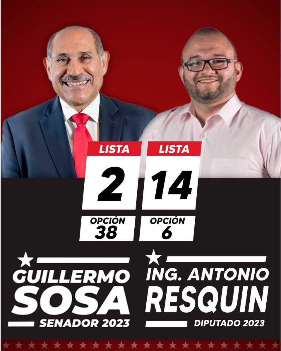 guillermososapy's tweet photo. Estamos a días de unas históricas elecciones que marcarán el rumbo del Paraguay. Junto al Ing. @antonioresq  vamos trabajar por un país mejor y con oportunidades para todos. #VamosAEstarMejor

#GuillermoSosaSenador #Lista3 #Opción38
#AntoniaResquínDiputado #Lista14 #Opción6 https://t.co/ifO9sVfTNu