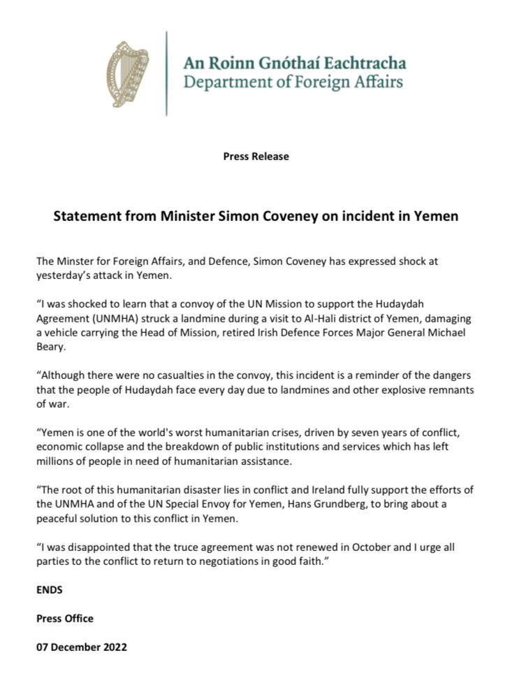 Irish Foreign Ministry tweet media