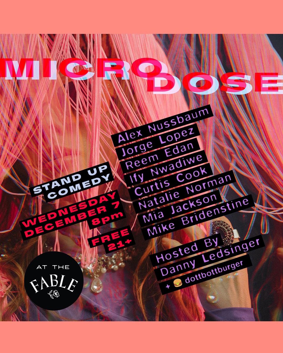 Whoa. This is tonight. And freeeee. 

Comedy from…
<a href="/alexnussbaum/">Alex Nussbaum</a> 
Jorge Lopez
<a href="/ReemEdan/">Reem Edan</a> 
<a href="/Curtis_Cook/">Curtis Cook</a> 
<a href="/stalkingnatalie/">Natalie Norman</a> 
<a href="/miacomedy/">Mia Jackson</a> 
&amp; Me

Hosted by
<a href="/DLedsingerJr/">Danny Ledsinger Jr</a>