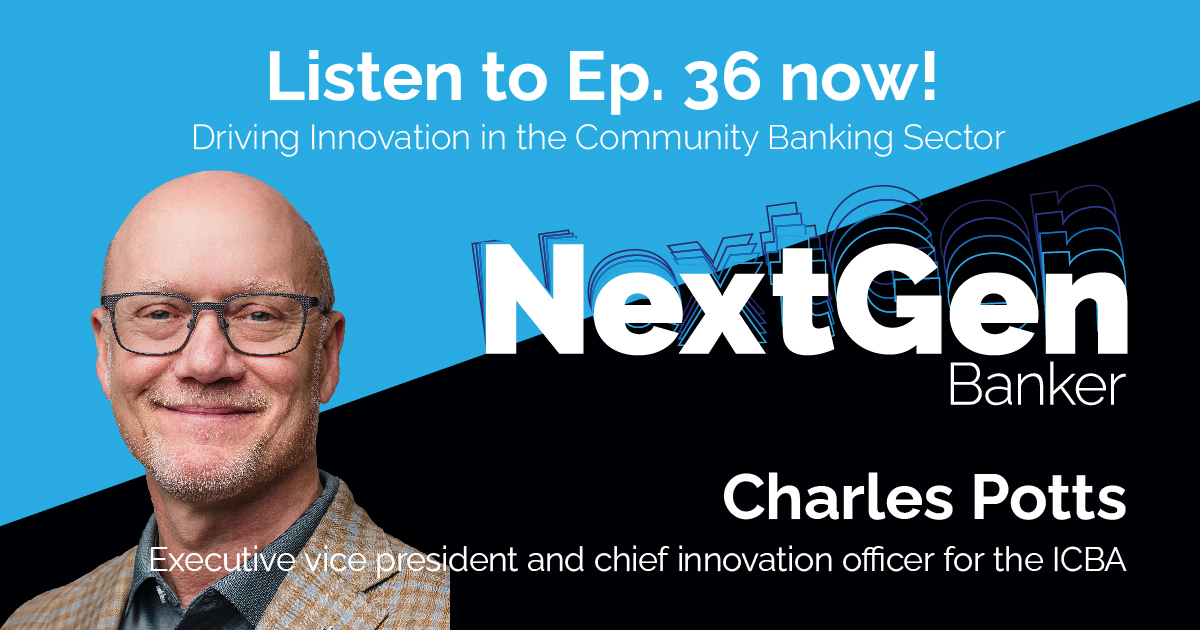 NextGen Banker (@bankernextgen) on Twitter photo Charles Potts, the chief innovation officer for the <a href="/ICBA/">Independent Community Bankers of America</a>, talks with David about the challenges community banks face in today’s tech-driven world and the opportunities they have to thrive in the future.
Listen to #NextGenBanker at sunrisebanks.com/podcast/36-pod… Charles Potts, the chief innovation officer for the <a href="/ICBA/">Independent Community Bankers of America</a>, talks with David about the challenges community banks face in today’s tech-driven world and the opportunities they have to thrive in the future.
Listen to #NextGenBanker at sunrisebanks.com/podcast/36-pod…