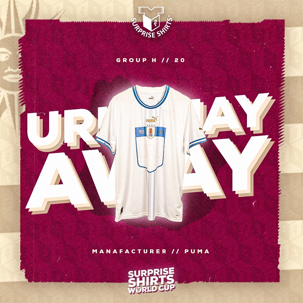 SurpriseShirts's tweet photo. https://t.co/8Get9RvKcI WORLD CUP! 🏆🌍

DAY 21 - URUGUAY 🇺🇾

We've got the Uruguay shirts to give away today! Make sure to follow our Latin American partner!👀🤝

👇 How to enter
♻️ Retweet
✅ Follow @SurpriseShirts &amp; @surprise_shirts 
💬 Comment your size

Good luck 🤞🏻⚽️ https://t.co/y3tzvggkn3