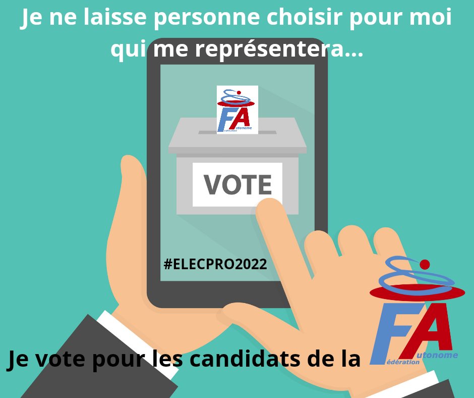 FederationAuto's tweet photo. Je ne laisse personne choisir pour moi qui me représentera.
Je vote pour les candidats de la @FederationAuto #FAFPH @fa_fpt @FedAutoEtat et du @SNALC_National https://t.co/BCBMtDK7OM