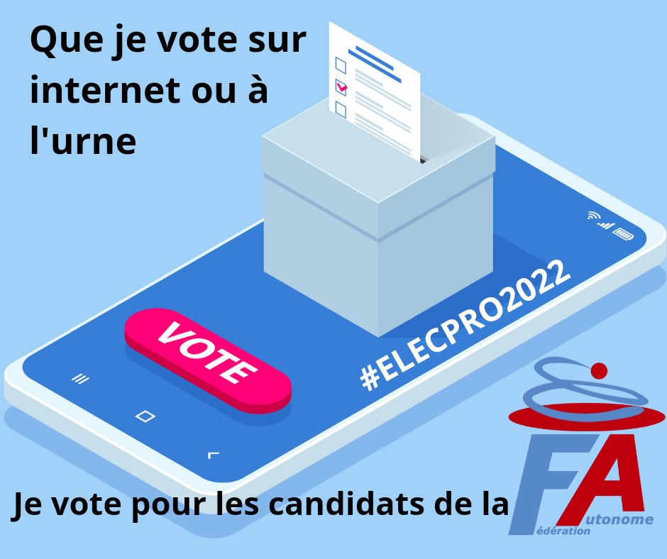 FederationAuto's tweet photo. #elecpro2022 Que je vote sur internet ou à l'urne.
Je vote pour les candidats de la @FederationAuto @FedAutoEtat #FAFPH @fa_fpt et du @SNALC_National https://t.co/d0Kn2QXjM1