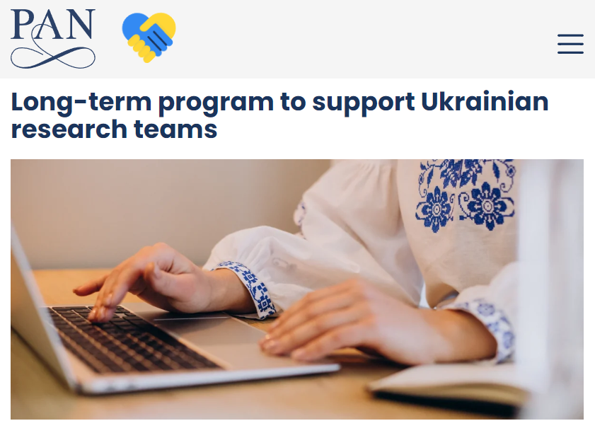 #ScienceForUkraine 🇺🇦 (@sci_for_ukraine) on Twitter photo Polish Academy of Sciences <a href="/PAN_akademia/">Polska Akademia Nauk</a> launches long-term funding program for Ukrainian research teams 👏
📌Deadline: January 16, 2023
👉Preference given to natural and life sciences
👉Projects up to 3 years
👉Funding ~200.000$ per year
Read more 👉pan.pl/en/long-term-p… Polish Academy of Sciences <a href="/PAN_akademia/">Polska Akademia Nauk</a> launches long-term funding program for Ukrainian research teams 👏
📌Deadline: January 16, 2023
👉Preference given to natural and life sciences
👉Projects up to 3 years
👉Funding ~200.000$ per year
Read more 👉pan.pl/en/long-term-p…