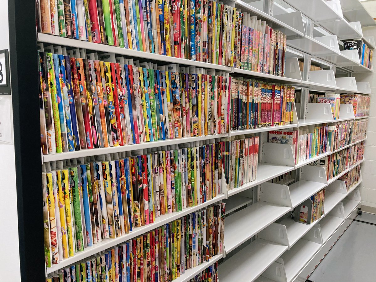 AmldavisAnn's tweet photo. We have a world-class #manga collection @OSULibrary  --one of the largest in the world outside of Japan. It's hard to capture something of this nature in  pictures, but here are some quick snapshots I've taken of special collections manga in the magnificent vault @CartoonLibrary. https://t.co/cvQ5oQnB83