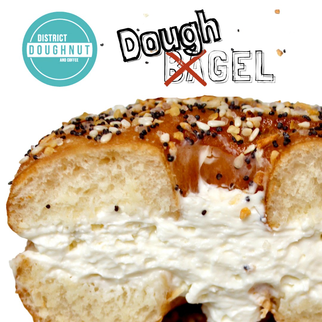INTRODUCING: The Dough-gel; a soft &amp; fluffy version of a bagel, toasted with cream cheese.  Three available flavors: Poppy, Sesame, or Everything Seasoning

We'll be soft launching these bad boys tomorrow at our Barracks Row store from 8-11 am.  Come get a taste! 🥯❌🍩 #doughnut