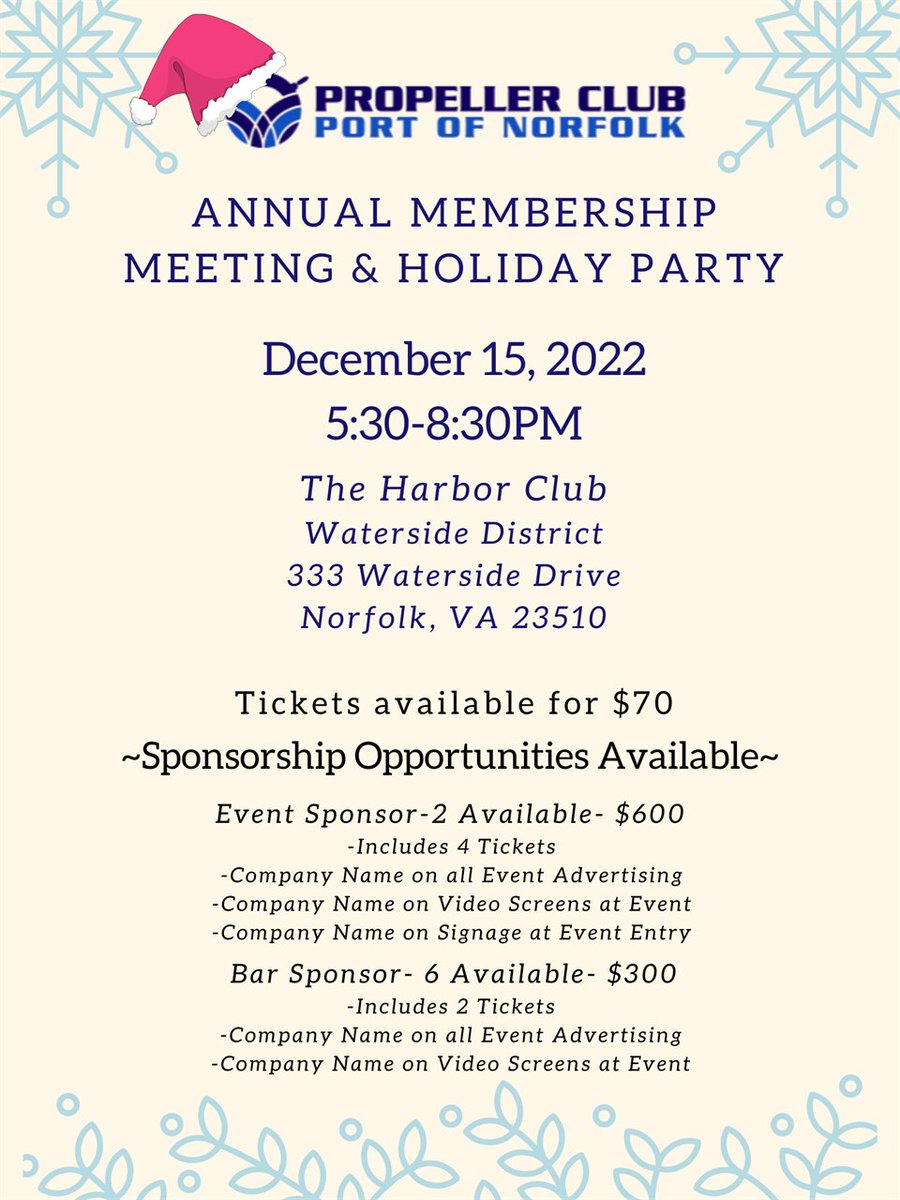 TSI_Alerts's tweet photo. Come join Tidewater Staffing as we support The Propeller Club, Port of Norfolk for their Annual Membership Meeting &amp; Holiday. TSI supports the networking and bonding that that the Propeller Club presents, and we hope you will too! #tidewaterstaffing #propellerclubportofnorfolk https://t.co/U6xNDaWb9o