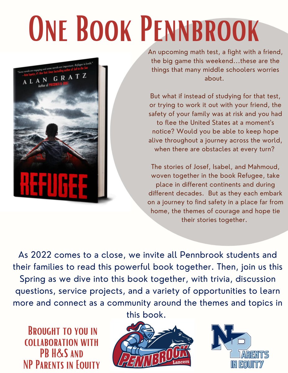 Join us tonight at Barnes & Noble! 5% of all sales will be donated back to our library. It’s a great time to pick up our One Book - Refugee AND to hear the 9th grade Orchestra performing from 7-8!