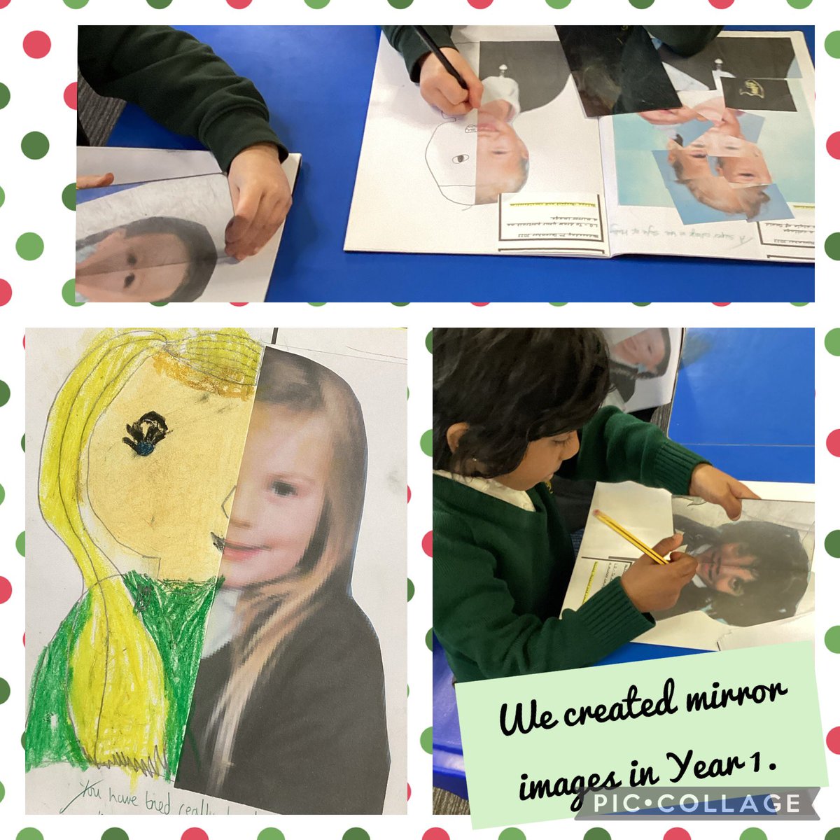 Year 1 have been studying portraits in Art &amp; Design this half term. Today the children created mirror images of themselves.