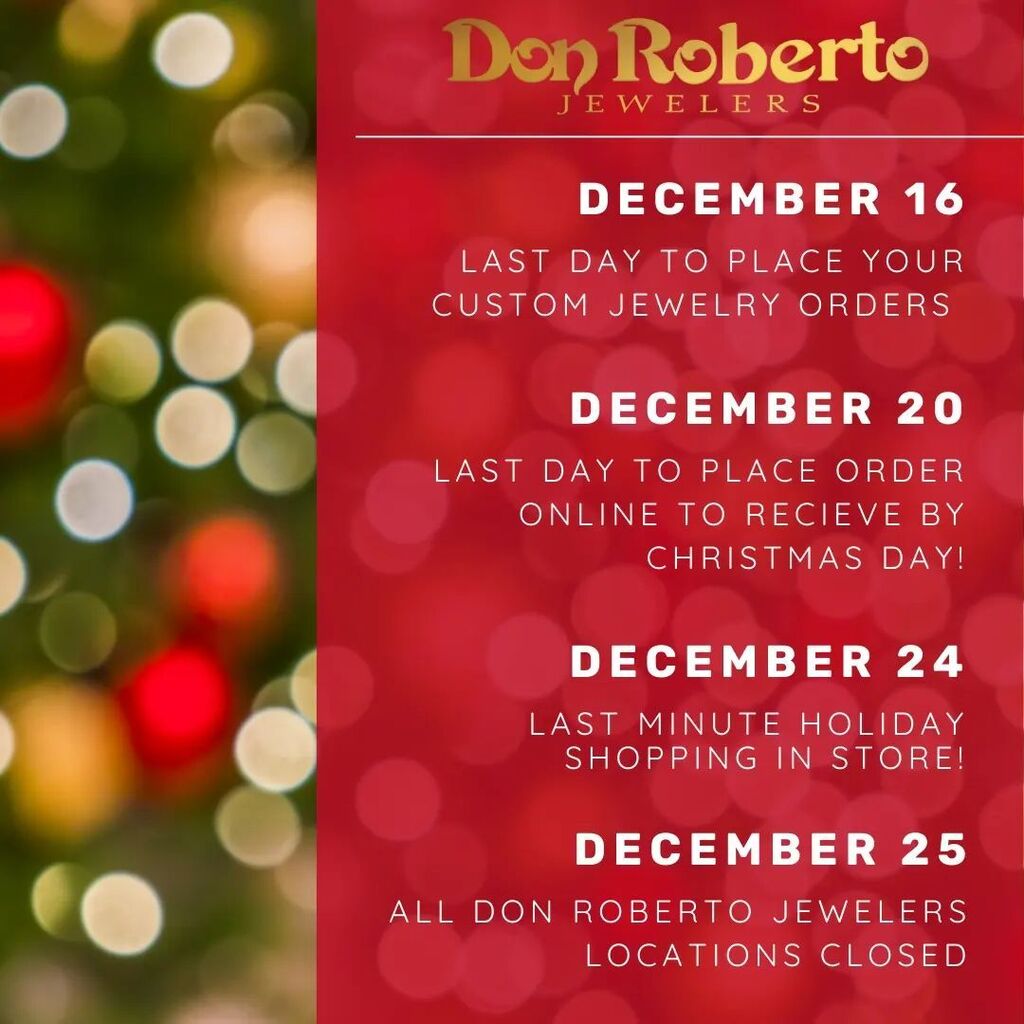 DonRobertoCo's tweet photo. Save the dates ✨️ Want to gift your loved ones a personalized name plate or engraved bracelet? Order before December 16! 🎁 All online orders should be placed by December 20 to receive in time for Christmas. Free shipping on all online orders ❤️ #DonR… https://t.co/kUUmd7aLAB https://t.co/kgvzuvd5Ss