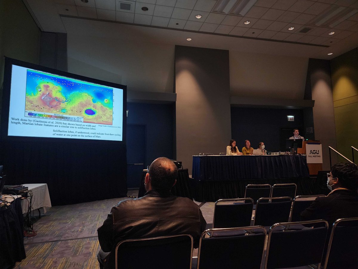 JpGeomorph's tweet photo. Today I was given the opportunity to present my work “Lobate features on Mars exhibit same scaling as terrestrial solifluction patterns” at #AGU22 https://t.co/XoVuk4F3cw