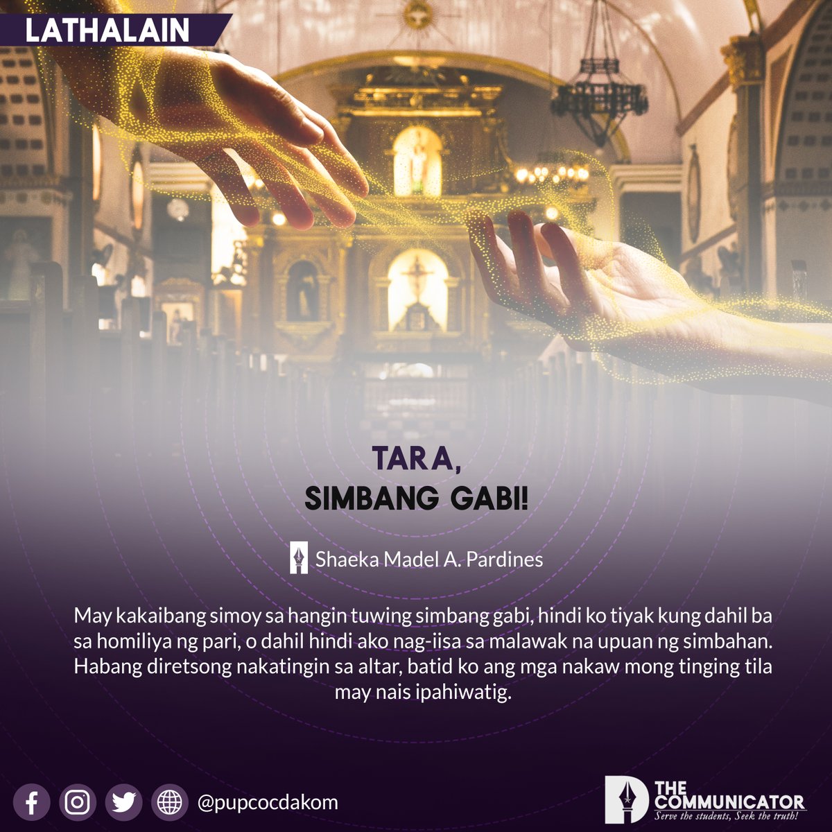 pupcocdakom's tweet photo. 𝗟𝗔𝗧𝗛𝗔𝗟𝗔𝗜𝗡 | 𝗧𝗮𝗿𝗮, 𝗦𝗶𝗺𝗯𝗮𝗻𝗴 𝗚𝗮𝗯𝗶!

BASAHIN: https://t.co/1evbxcjn57

Sa panulat ni: @shaeka_dakom 
Grapiks: @pat_dakom https://t.co/bel2LHyniH