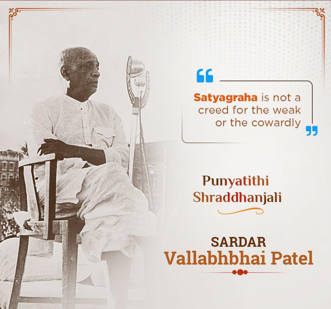 I pay my homage to the Iron Man of India, our first home minister, the great unifier, Bharat Ratna, #SardarVallabhbhaiPatel on his punyatithi today.