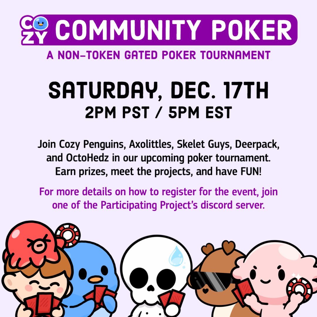 Thanks to the <a href="/U_UnicornsNFT/">Uninterested Unicorns</a> team and <a href="/3verseGame/">3VERSE</a>, I'm now a community member of Uninterested Unicorns! 🎉 To celebrate, I'm giving away 3 <a href="/octohedz/">OctoHedz</a> Reloaded NFTs to Unicorn holders who follow back, retweet and comment below. 

✨ Poker tournament Saturday for OctoHedz! ✨