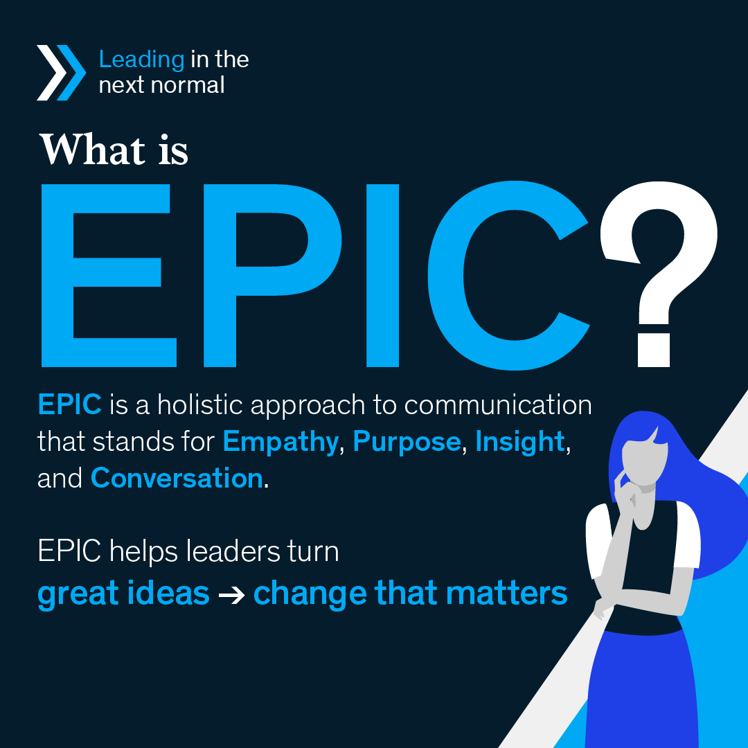 McKinsey's tweet photo. Empathy π
Purpose π‘
Insight π
Conversation π£οΈ
Discover how the EPIC approach can help you communicate more effectively. Learn more about McKinsey Academy. https://t.co/J399x6Usd7
#LeadingInTheNextNormal
#McKinseyAcademy https://t.co/q1rHSV9pr1