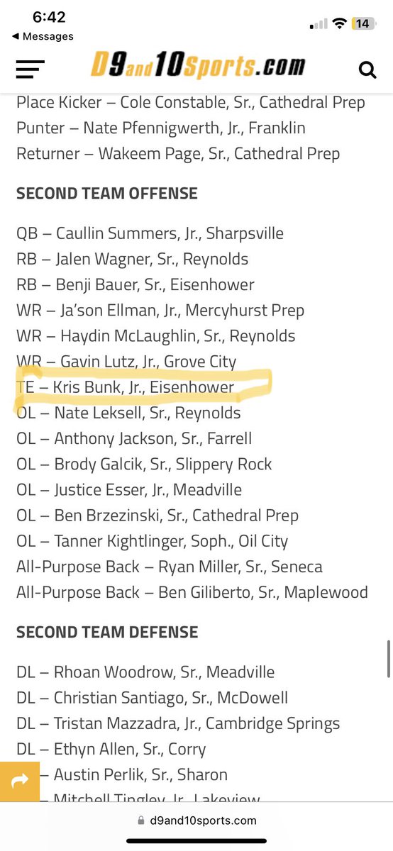 So blessed to be <a href="/ydlsportsnet/">YDL Sports Network</a> second team All District 10 Tight End! 
<a href="/BrianHagberg/">Brian Hagberg</a> <a href="/ETNreisenweber/">Tom Reisenweber</a> <a href="/amclose05/">Andy Close</a> <a href="/yourdailylocal/">Your Daily Local</a>