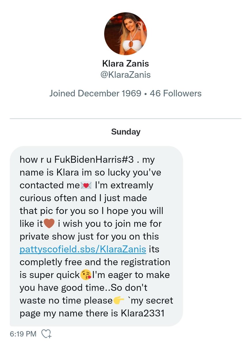 TrumpsBadKitty2's tweet photo. And then there's the Twitter #slutbots that continue to plague this platform. Lol. Sorry, Klara, I don't munch carpet 🙄 https://t.co/TC0b2q7G5C