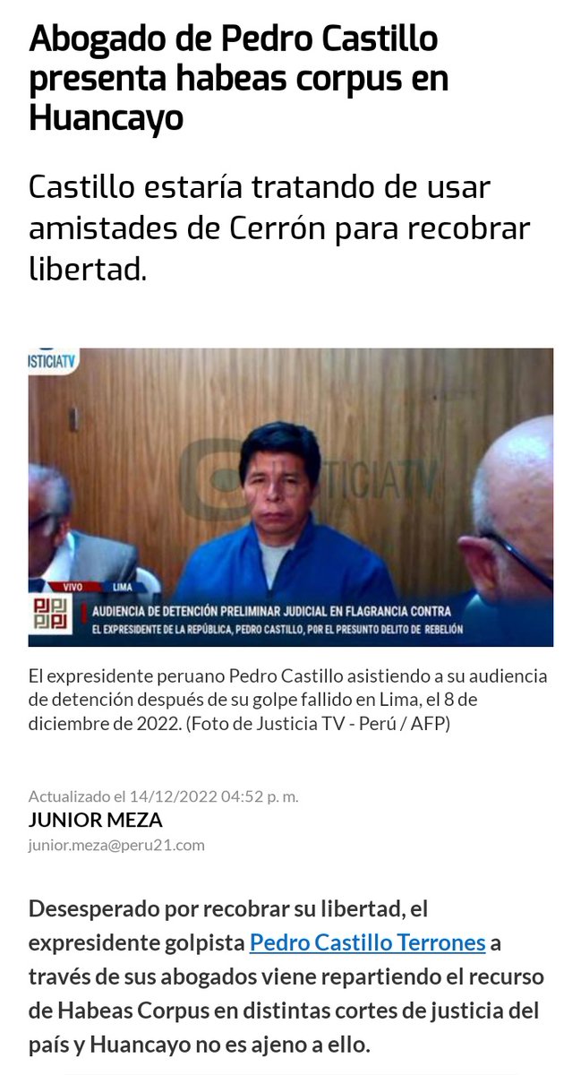 Patriota200Peru's tweet photo. 🚨¿BUSCANDO JUEZ CORRUPTO?
Los tentáculos de @VLADIMIR_CERRON en Huancayo, tal vez le hagan el favor de liberar al golpista y ladrón @PedroCastilloTe. 
@Poder_Judicial_ exigimos q el delincuente se mantenga en prisión. Dio un golpe de Estado y todos los peruanos  fuimos testigos! https://t.co/fKfVdvavbR