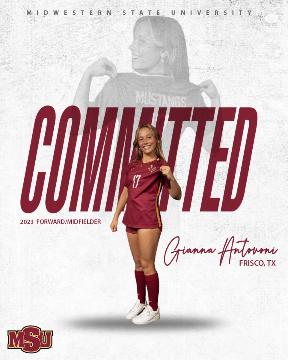I am so excited  to announce my
commitment to play DII Soccer
and continue educational career at
Midwestern State University!!! Thank you to all my friends, family, and teammates for getting me here! All glory to God! 🙌🏽🙌🏽