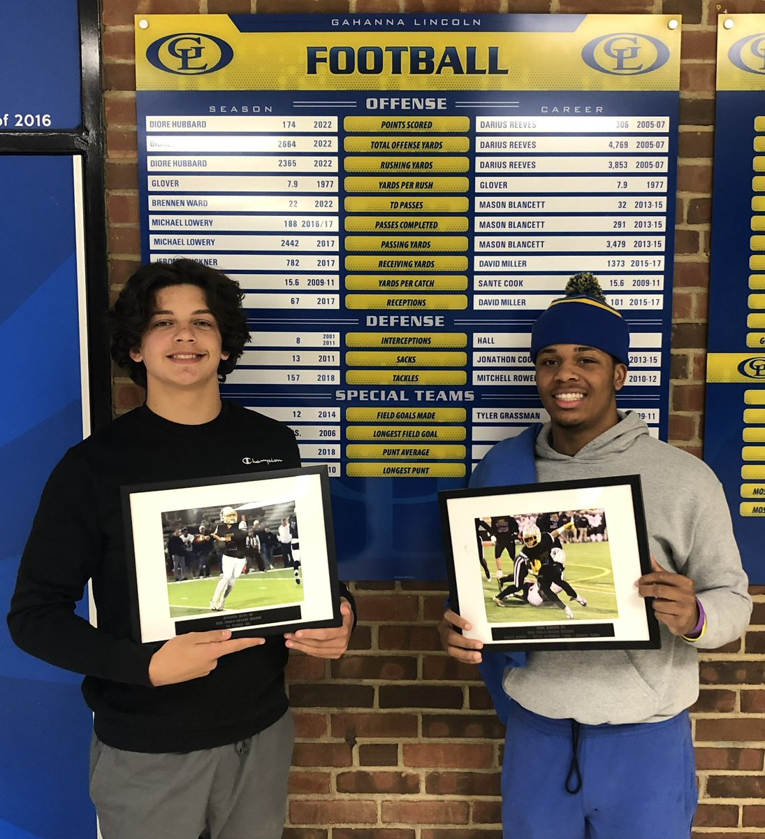 GahannaFootball (@gahannafootball) on Twitter photo 2 season record breakers!! <a href="/brennenward4/">Brennen Ward</a> with TD passes in a season and <a href="/diore_hubbard/">Diore Hubbard</a> with Total points in a season, rushing yards in a season and total yds in a season! Way to go boys! #WeAreLions 2 season record breakers!! <a href="/brennenward4/">Brennen Ward</a> with TD passes in a season and <a href="/diore_hubbard/">Diore Hubbard</a> with Total points in a season, rushing yards in a season and total yds in a season! Way to go boys! #WeAreLions