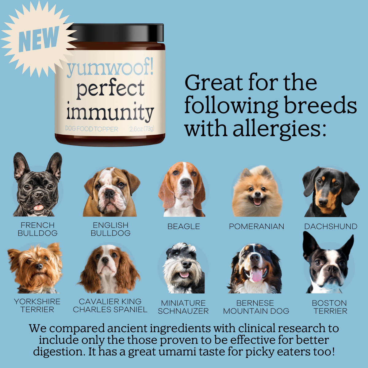 We collected natural ingredients from holistic medicine and compared them to clinical studies—to see which were effective for treating skin and environmental allergies. Every ingredient in here has scientific support for its efficacy so your dog’s allergies disappear.