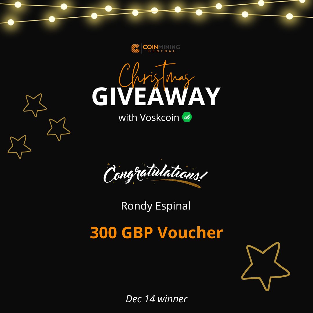 Day 9 winner is Rondy Espinal! Congratulations for winning a 300 GBP voucher!

11 gifts to go! Could you be one of our lucky winners? 🤔

Test your luck and join our giveaway today! gleam.io/hPqG9/christma…

#Minergiveaway #Cryptogiveaway