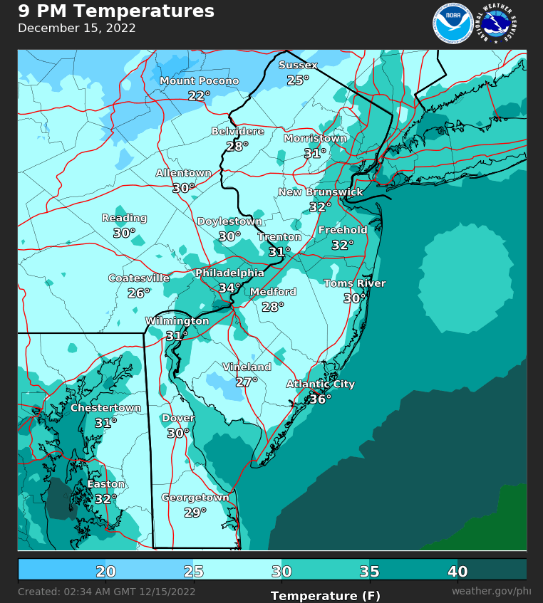 NWS Mount Holly on Twitter "As of 9PM, temps in much of the area are already below 32F. This
