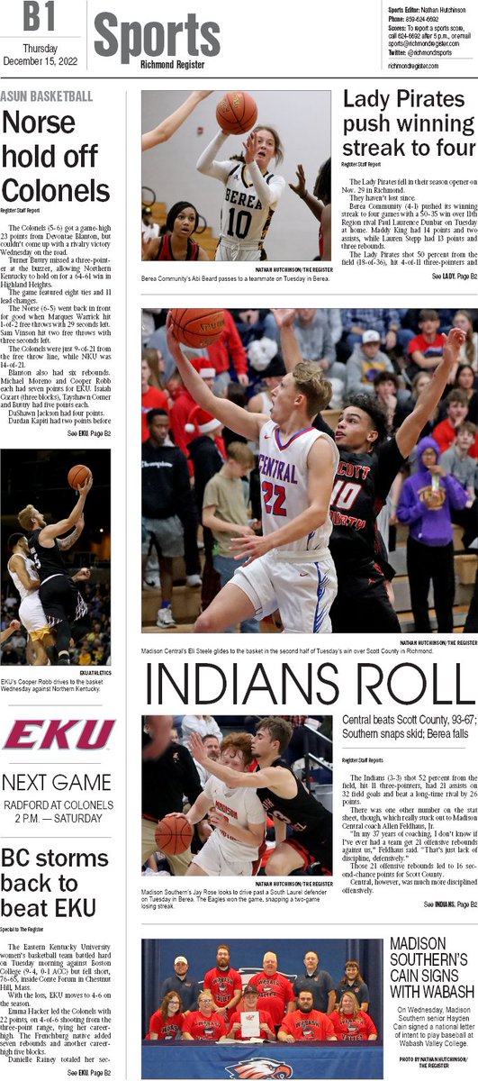 RichmondRsports's tweet photo. The Richmond Register's Thursday, Dec. 15, 2022 Sports Page
@MSHSBaseball_ @MCHS_Hoops @EKUHoops @EKUWBB @MSHSLadyEagles @berea_lady https://t.co/fizmxuS1ay