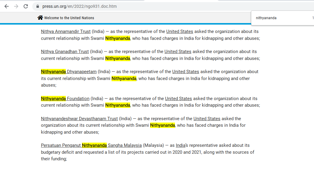 antaryami_1's tweet photo. @Sarah_S_Landry @sby_steve @PoonamJoshi_ @iamstevonny @NithyAnon77 @OviyaEscaped @educofirebird @SusanDones
#nithyananda #fraud #fugitive #HumanTrafficking organizations applied to UN for NGO recognition and they were questioned about kidnapping and other abuses https://t.co/YEfufTUvu9