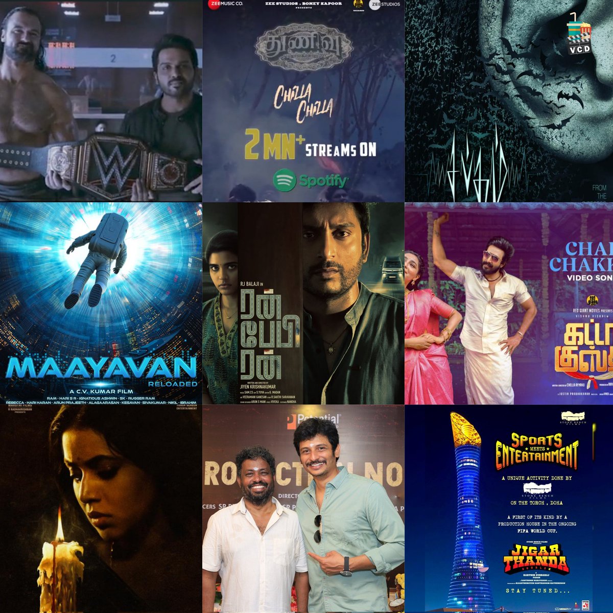 VCDtweets's tweet photo. #VCDtweets - 14/12
• #Karthi in WWE Promo
• #ChillaChilla 2M streams in Spotify
• #Sabdham title look
• #JigarthandaDoubleX wishes #FIFAWorldCup semifinalists
• FLs #RunBabyRun #MaayavanReloaded #Devil
• #GattaKusthi #ChalChakka song video out
• #Jiiva's next launched https://t.co/PgPUhke3k1