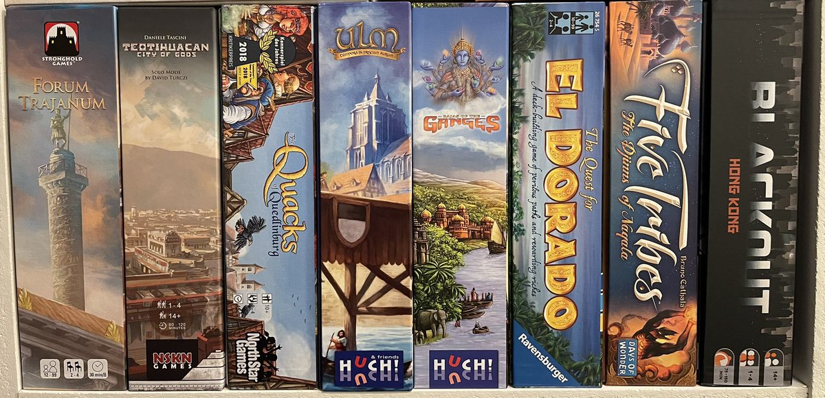 Brc_McC's tweet photo. This shelf is meant to depict gaming throughout the day into the night. Could I get all these played in one day? #boardgames https://t.co/6KO9Yg3Ncd