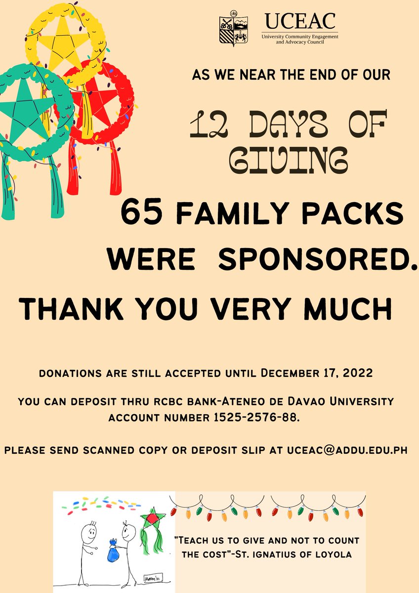 Two more days until we wrap up our 12 Days of Giving!
Thank you to the generous donors who helped us secure these 65 family packs.