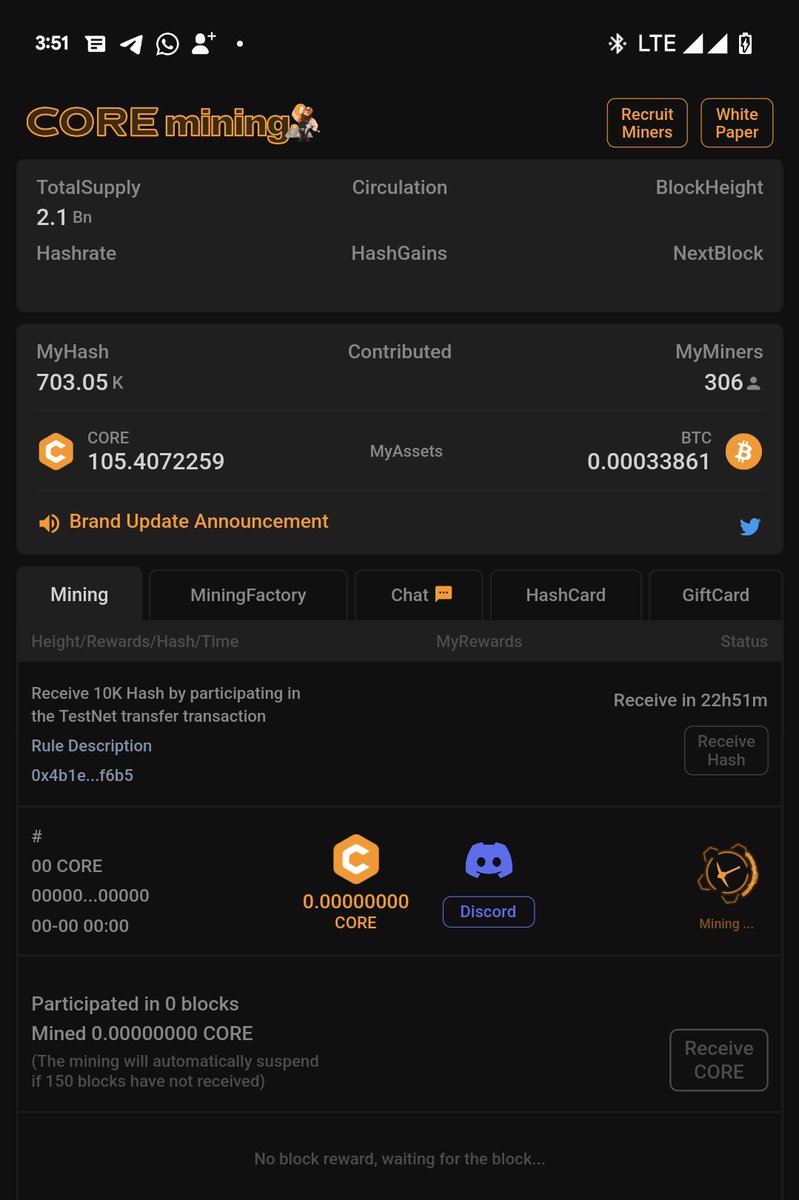 WoodyLightyearx's tweet photo. Mining for CORE has officially ended. You have 3 days to click on "RECEIVE CORE". If you don't do that by 18th December, your CORE from the last mining (150 blocks) will be cleared. Your normal CORE balance will not be affected. 

I did not mine enough 😢 #CoreDAO https://t.co/xiSRfvT63v