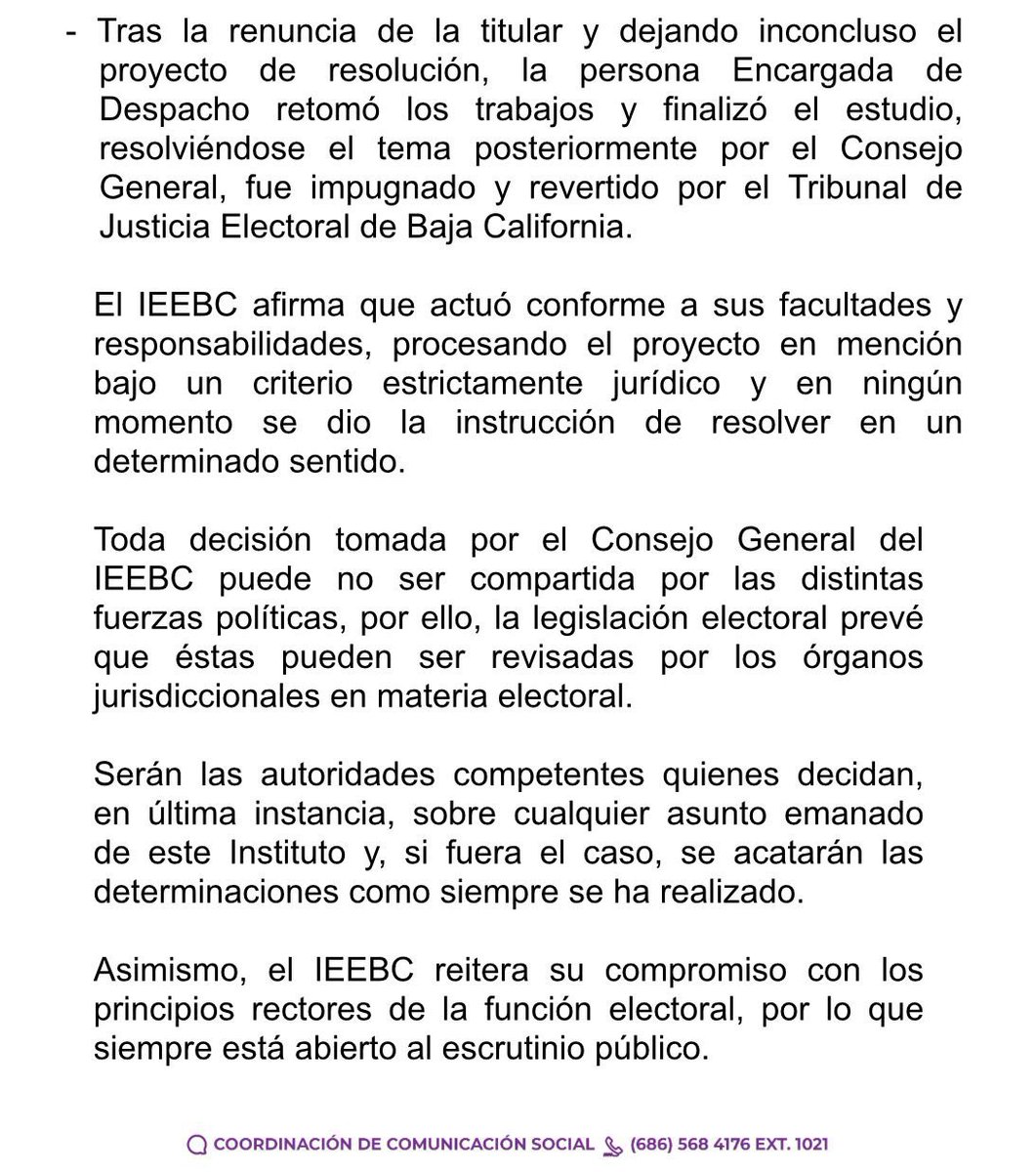 #IEEBC2022 Ante las aseveraciones hechas de manera pública respecto a las actuaciones de las y los Consejeros Electorales del Instituto Estatal Electoral de Baja California, se fija el siguiente posicionamiento:
