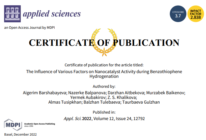 📢 4th paper published in Special Issue "Multifunctional Hybrid Nanomaterials" (Still open for submission)
🔗 lnkd.in/g4bzWdmN

🔗 lnkd.in/gkr2ZsfH
👨‍🔬 by Nazerke Balpanova et al.
🏫 <a href="/Kaznuofficial/">Al-Farabi KazNU</a> <a href="/press_ksu/">KBU Karaganda Buketov University</a> 

<a href="/ChemMatSci_MDPI/">MDPI Chemistry & Materials Science</a>
#Nanocatalyst #Hydrogenation