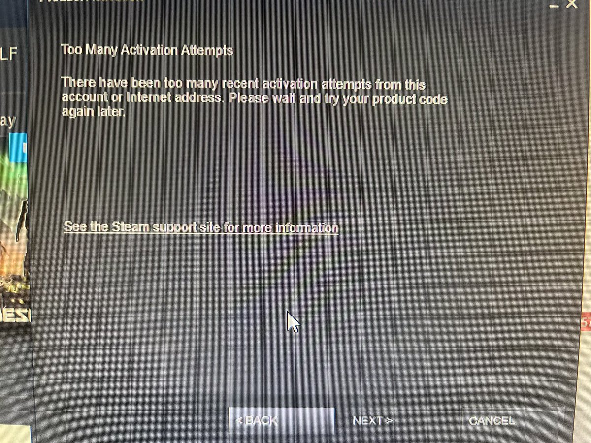 whAPattack's tweet image. Finally getting around to activating the Steam keys from Spiff’s charity fundraiser and I get this message. Thanks Spiff, perfectly balanced. @TheSpiffingBrit 👌