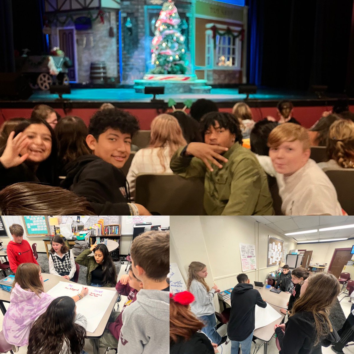 MrsAEllisSVHS's tweet photo. This was our first field trip since pre-Covid. Scrooge was fabulous. The cast at Matthews Playhouse was fabulous. When we got back, we compared the play we read and the musical. @GinaChisum1 @SunValleyMSNC #LearningandLeadingTogether https://t.co/1x9ISGwixz