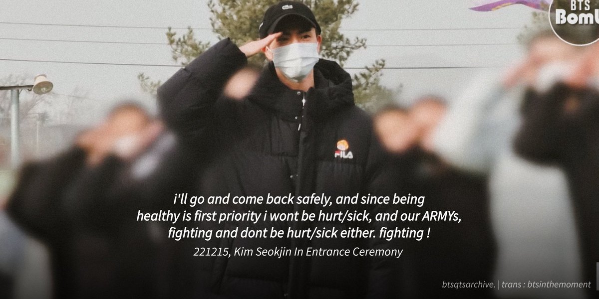 wangteaco's tweet photo. "i'll go and come back safely and since being healthy is first priority i won't be sick, and our armys fighting and don't be sick" ㅡ 221215, Kim Seokjin In Bangtan bomb https://t.co/uQal8zRITp
