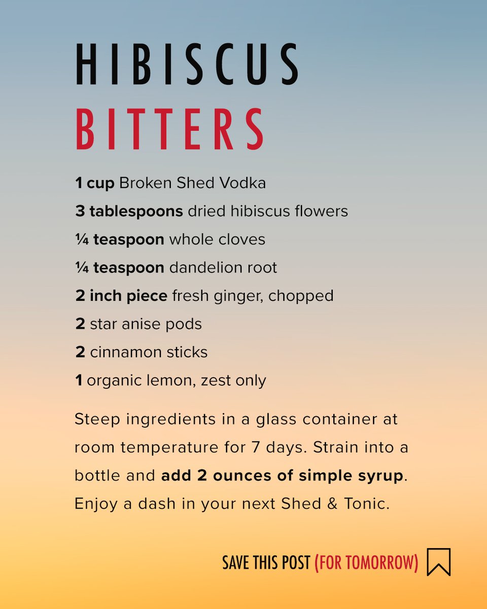 Looking to add a kick to your next cocktail? Look no further than Hibiscus BItters - the blend of floral, fruity and tart adds heaps of flavors to any beverage. 🌺
.
.
  #BrokenShedVodka #TheVodkaOfTomorrow #NZVodka #PremiumVodka #Cocktails #Cocktailhour #mixologist