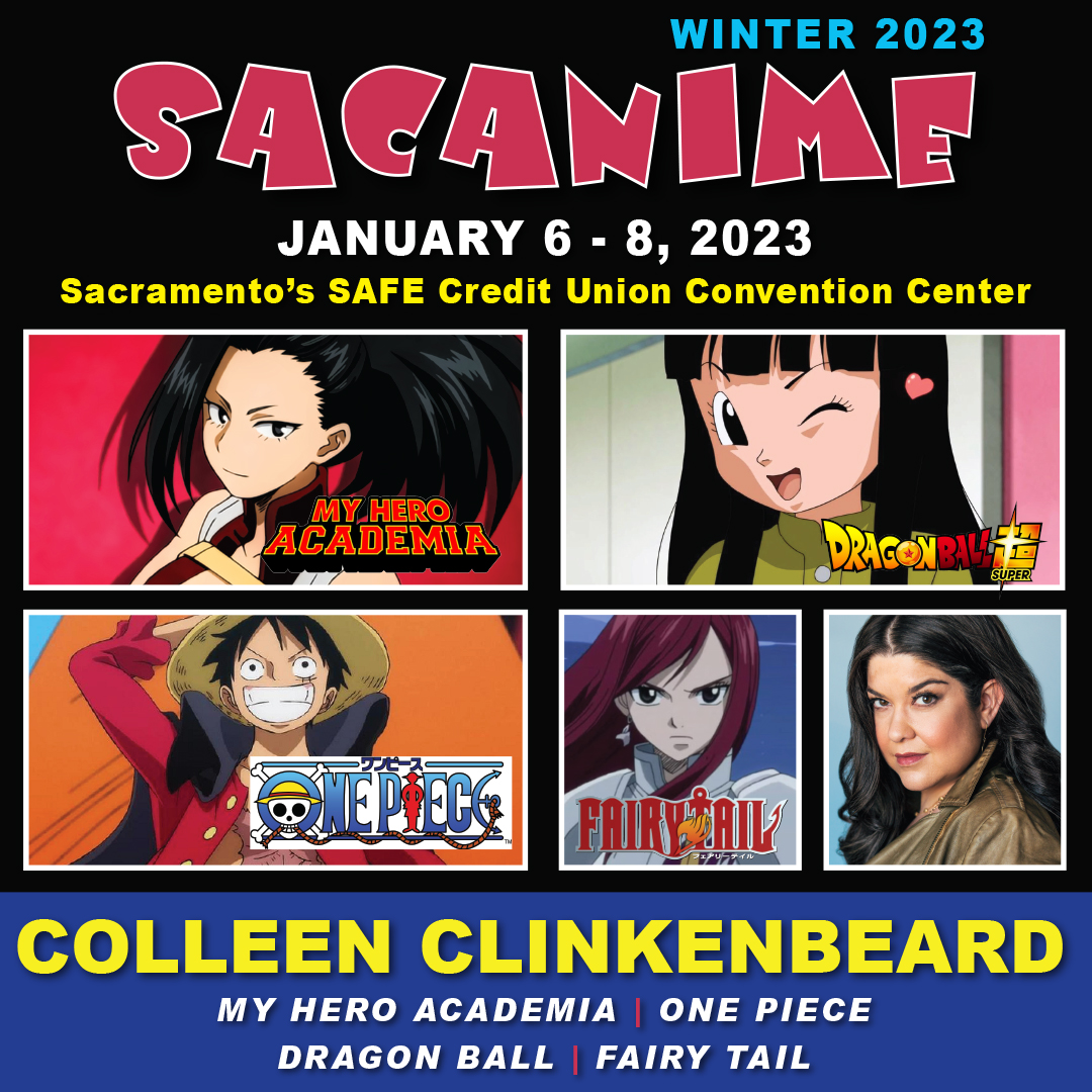 SacAnime on X: Don't forget we have the Amazing Colleen Clinkenbeard at  SacAnime Winter! @ccarrollbeard is a voice actor and director with over 300  roles including #OnePiece, #DragonBall Z Kai, #MyHeroAcademia, #FairyTail, #