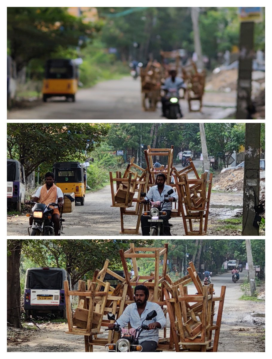 Randombugger's tweet photo. Everyday Physics. what would be the sequence of stools("seat for one person," ) he would unload to maintain his balance? Also take a moment to admire the #TVS50. It is such a workhorse! It's kept the rural economy going for decades now. Lowest SFOC! https://t.co/4CgilxXwP8