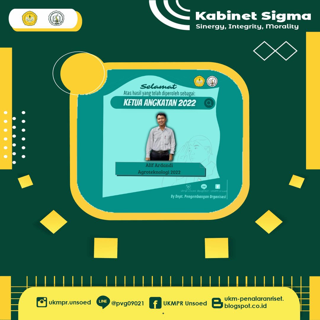 ✨[Ketua Angkatan 2022]✨

Selamat kepada Alif Ardandi Prodi Agroteknologi (2022) Fakultas Pertanian

Atas terpilihnya sebagai Ketua Angkatan 2022.

Semoga dapat menjalankan tugas dengan baik dan ikut berpatisipasi aktif dalam kegiatan UKMPR.