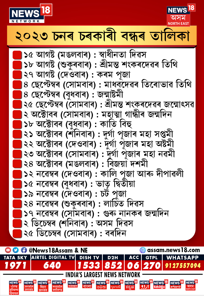 News18Northeast's tweet photo. ২০২৩ চনৰ চৰকাৰী বন্ধৰ তালিকা https://t.co/45hgON5wSA