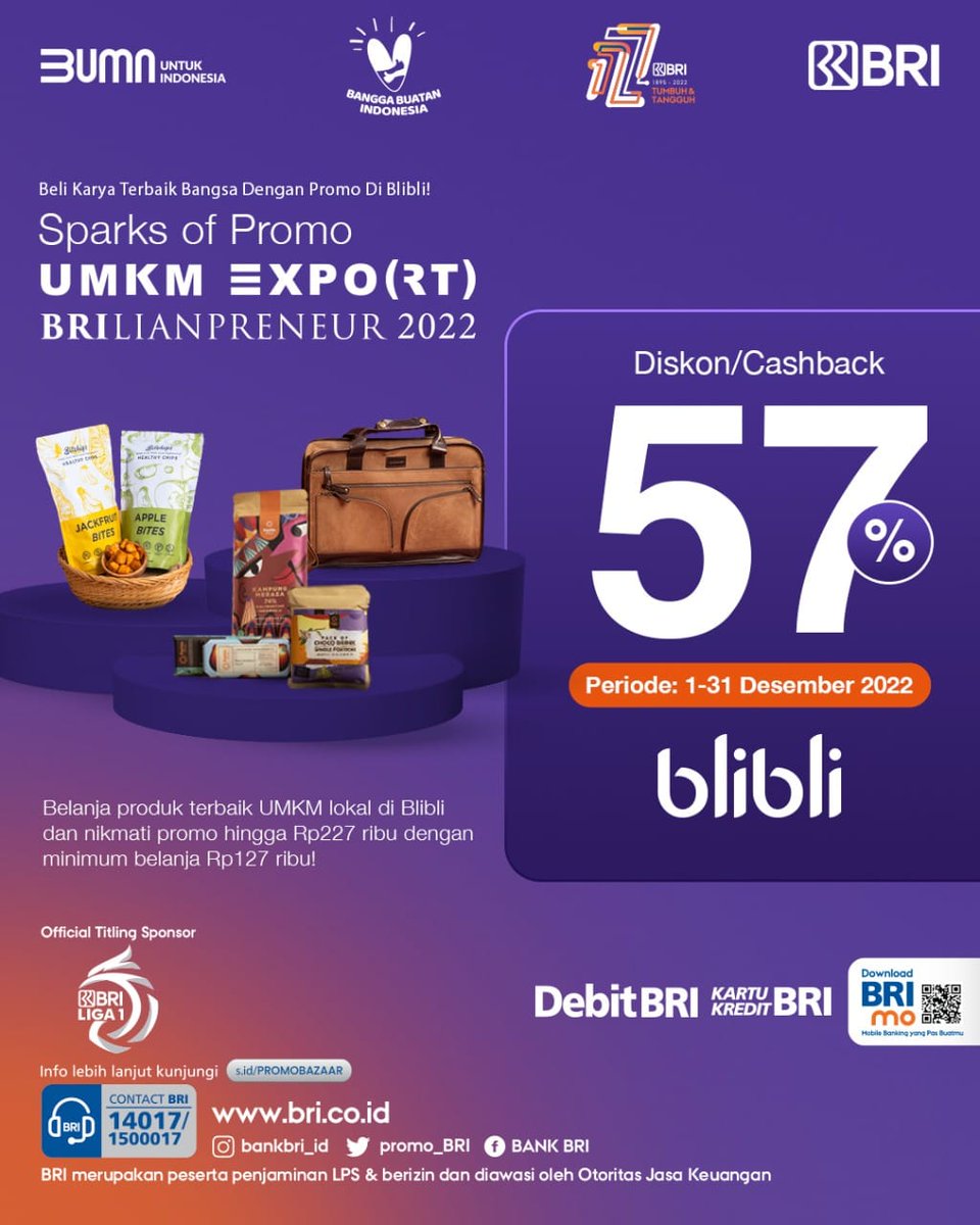 Nikmati promo UMKM EXPO(RT) Brilianpreneur 2022. Belanja tanpa ribet dah banyak diskonnya!

#Brilianpreneur2022GoGlobal