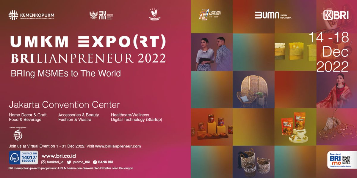 sipaleh's tweet photo. Buat jalian yg bergerak di bidang UMKM yuk ikut UMKM EXPO(RT) di Jakarta Convention Center. Acaranya sampai tgl 18 Desember lho, jangan sampai kelewatan~ #Brilianpreneur2022GoGlobal https://t.co/N9aJwY2Jqt
